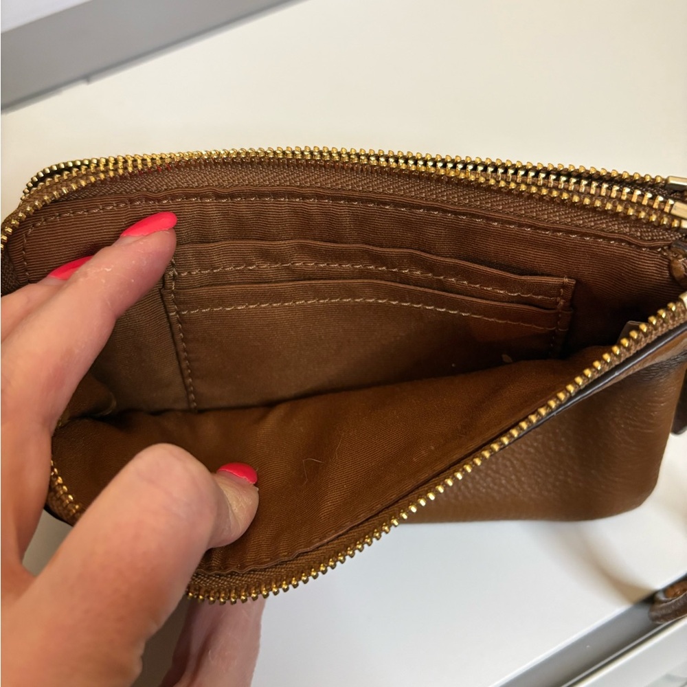 Coach Pebbled Leather Wristlet in Cognac Brown with Gold Hardware - Picture 6 of 10